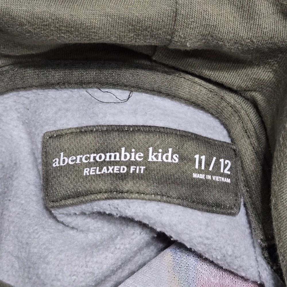 Abercrombie Kids Olive Green Acid Wash Embroidered Parrot Tropical Hoodie 11/12 - Picture 7 of 7
